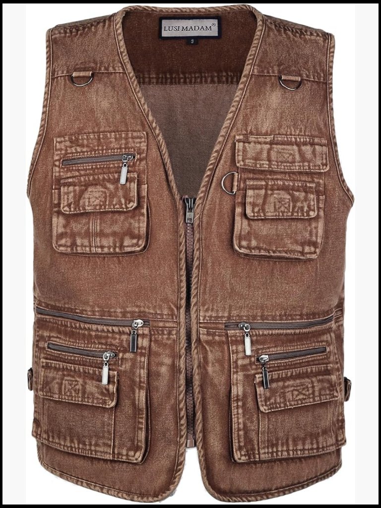 Men's Denim Multi-Pocket Vest For Fishing Outdoor Work